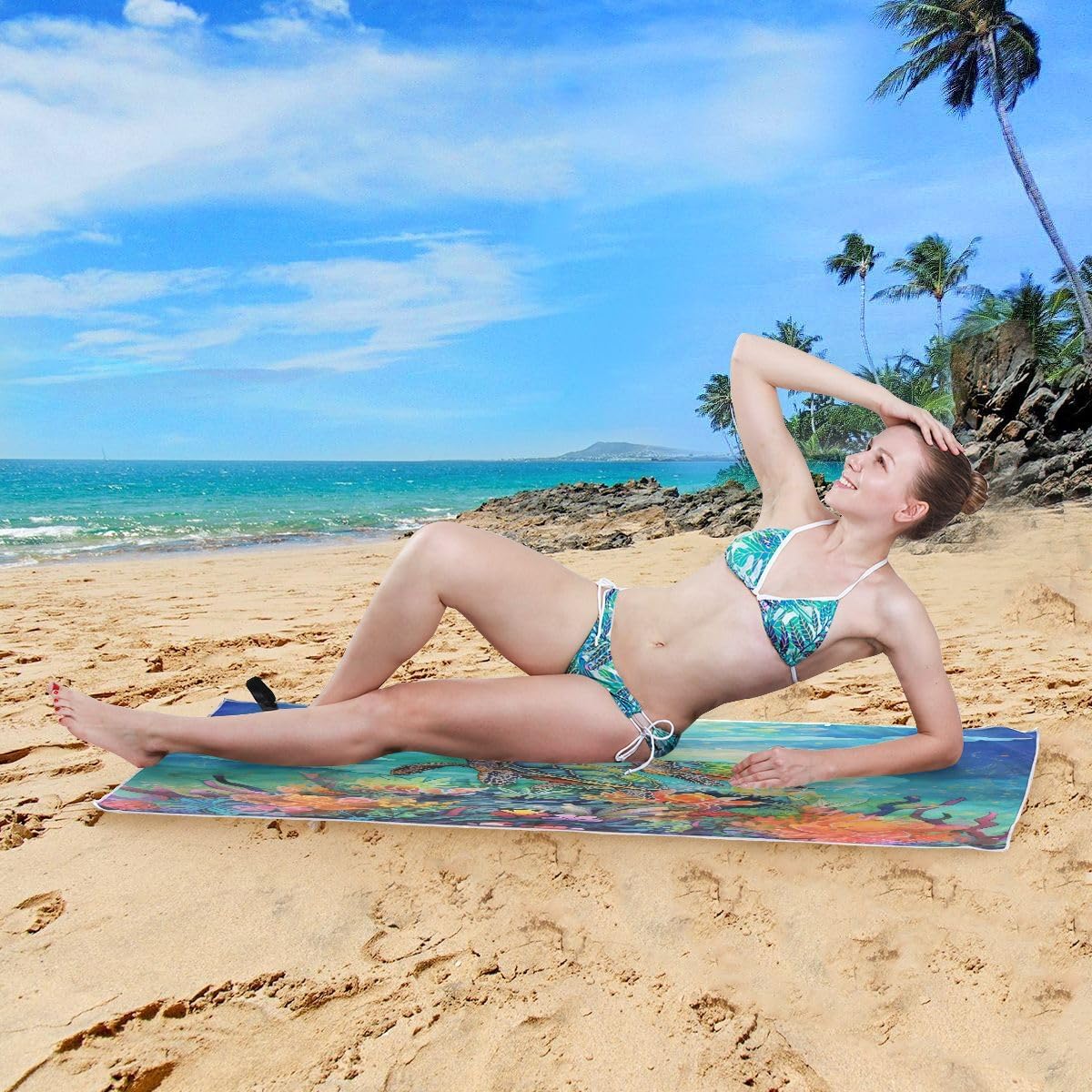 SUABO Sea Turtle Beach Towel 31"x71" Oversized Lightweight Travel Bath Towel Extra Large Quick Dry Towel for Swimmers Pool Camping Women Men