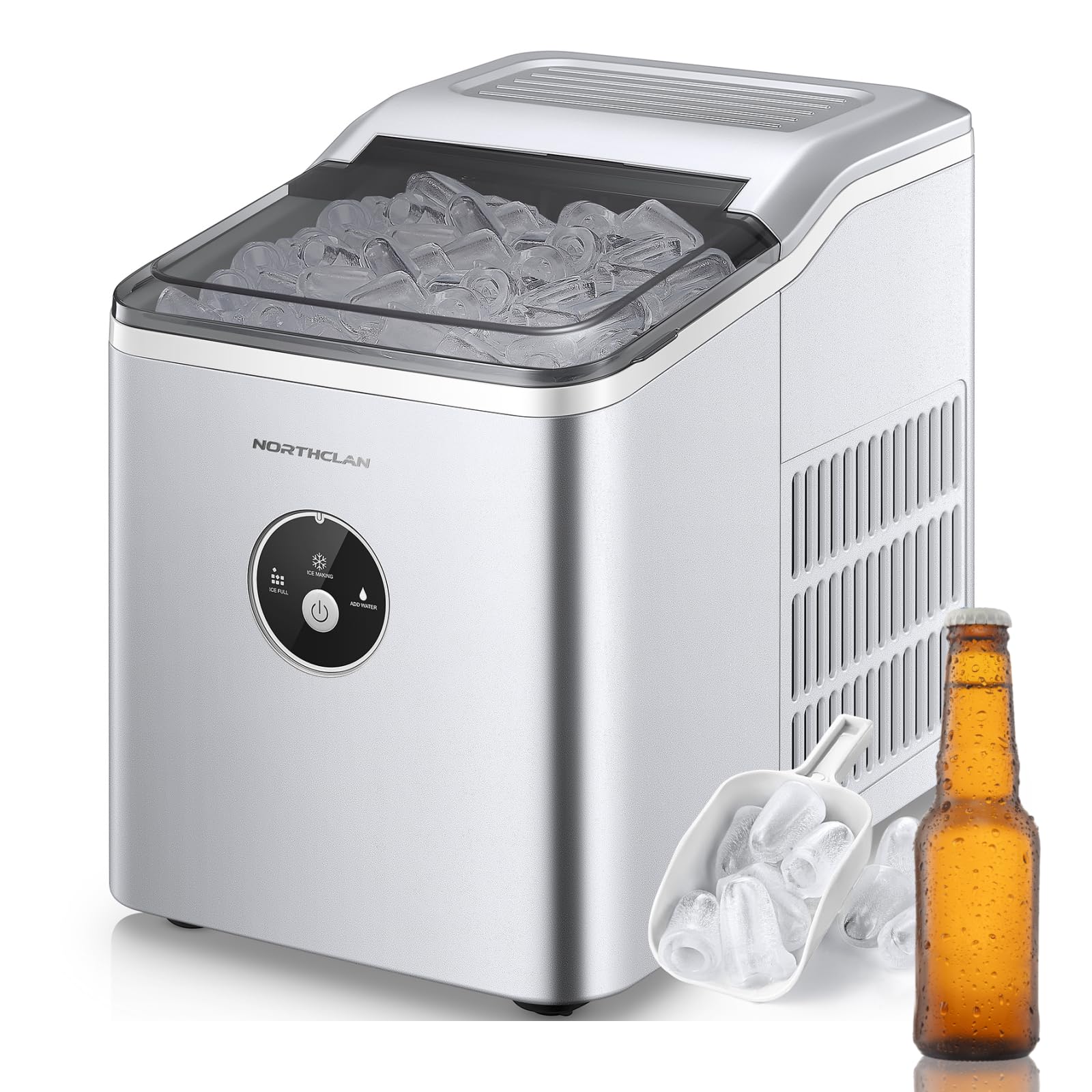 Ice Maker 14kg in 24Hrs, Ice Machine Countertop 9 Cubes Ready in 8 Mins, One-Touch Operation Ice Maker Machine Easy to Clean, Ice Scoop & Basket, Ice Cube Maker for Home Kitchen Office Party (Silver)