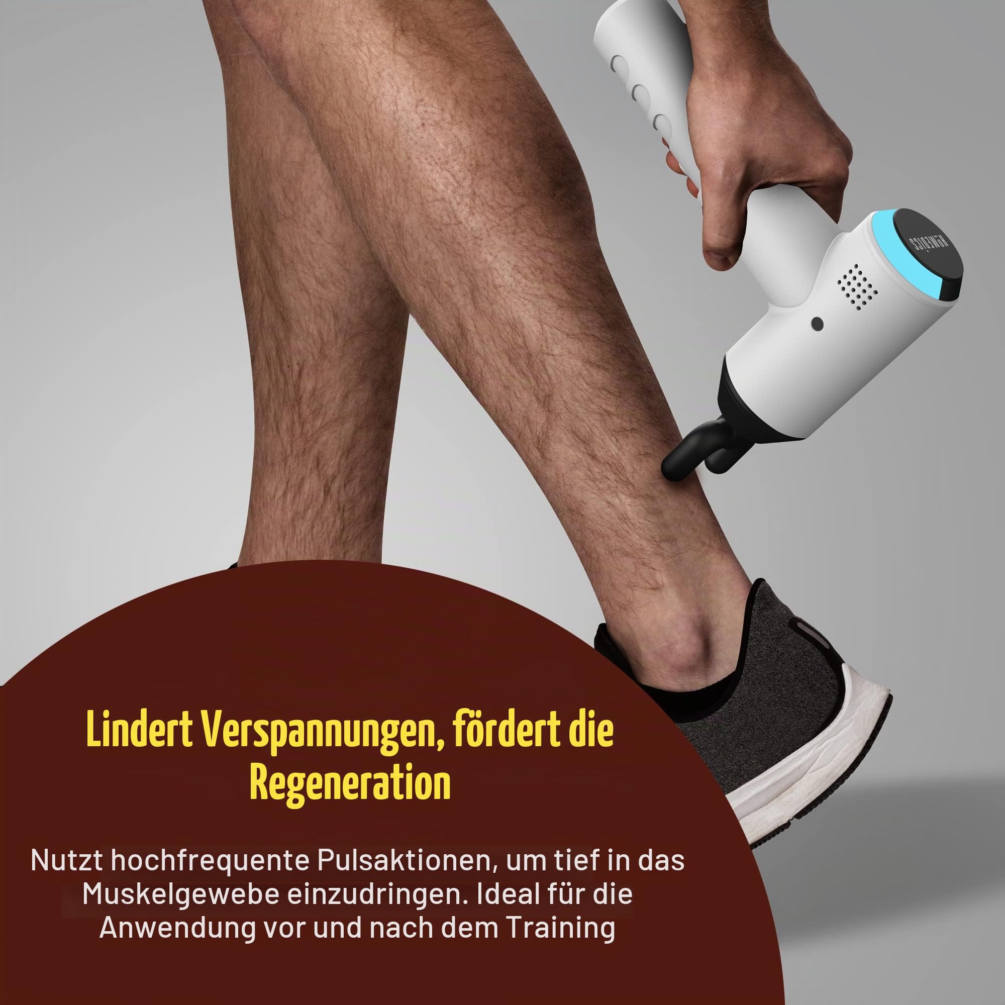 HoMedics Mini Massage Gun | Massagepistole | Tragbares Physiotherapie-Massagegerät, professionelle Physio-Tiefenmassage, Massager für die Faszien, 5 Massageköpfe, kabellos, wiederaufladbar - Weiß