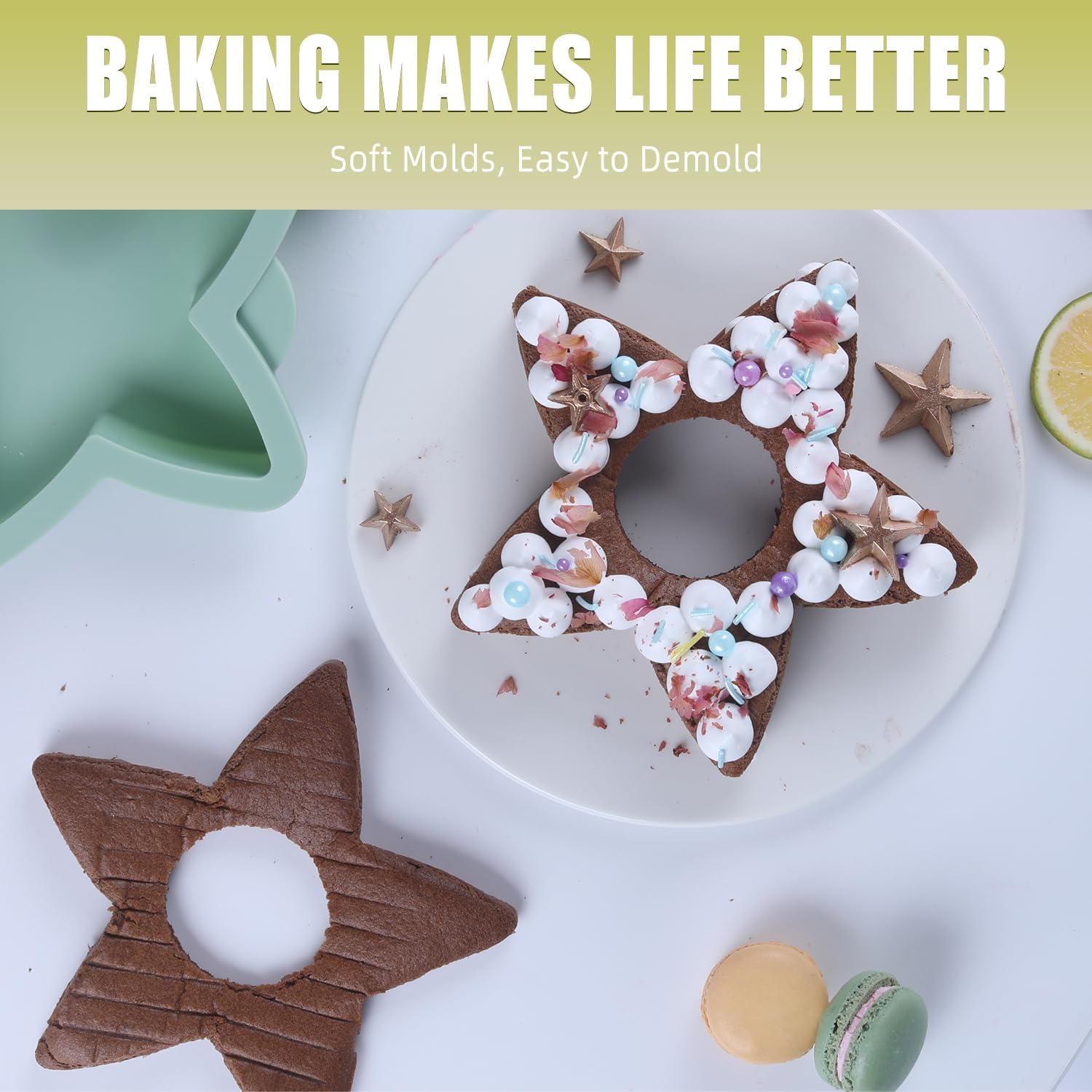 QELEG 4Pcs Star Shaped Cake Pans,6 inch Silicone Pancake Mold,layer Cake Pan Sets for Jumbo Whoopie Pie, Vegetable Pancakes, Taco Shells, Pizza Crust, Omelet, and Resin Craft(Star)