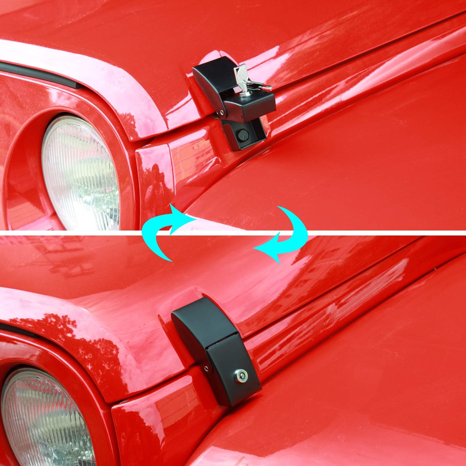 JeCar Steel Hood Latches Compatible with Jeep Wrangler 2007-2023 JK JKU JL JLU Gladiator JT Rubicon Sahara X Off Road Sport Exterior Accessories (Black 1 Pair)
