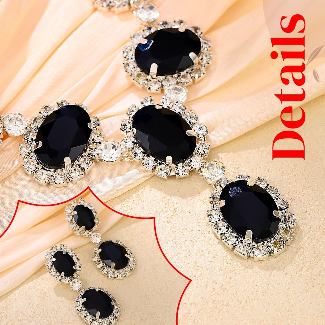 ACEDRE Black Rhinestone Wedding Jewelry Set Crystal Bridal Prom Necklace and Earrings Sets for Women - Image 4