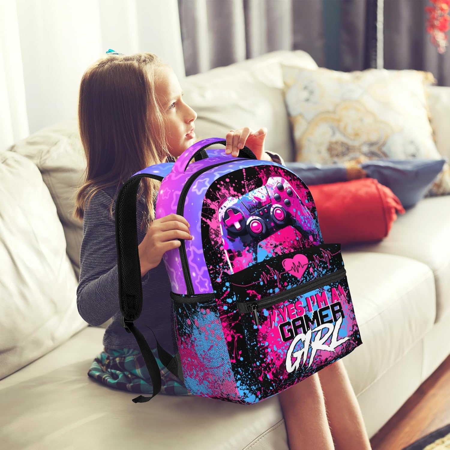 Video Game Backpack For Girls School Backpack for Kids Children Teens Elementary Middle School Students Bookbag Large Capacity Game Schools Bag Ages 6-18 Travel Back Pack