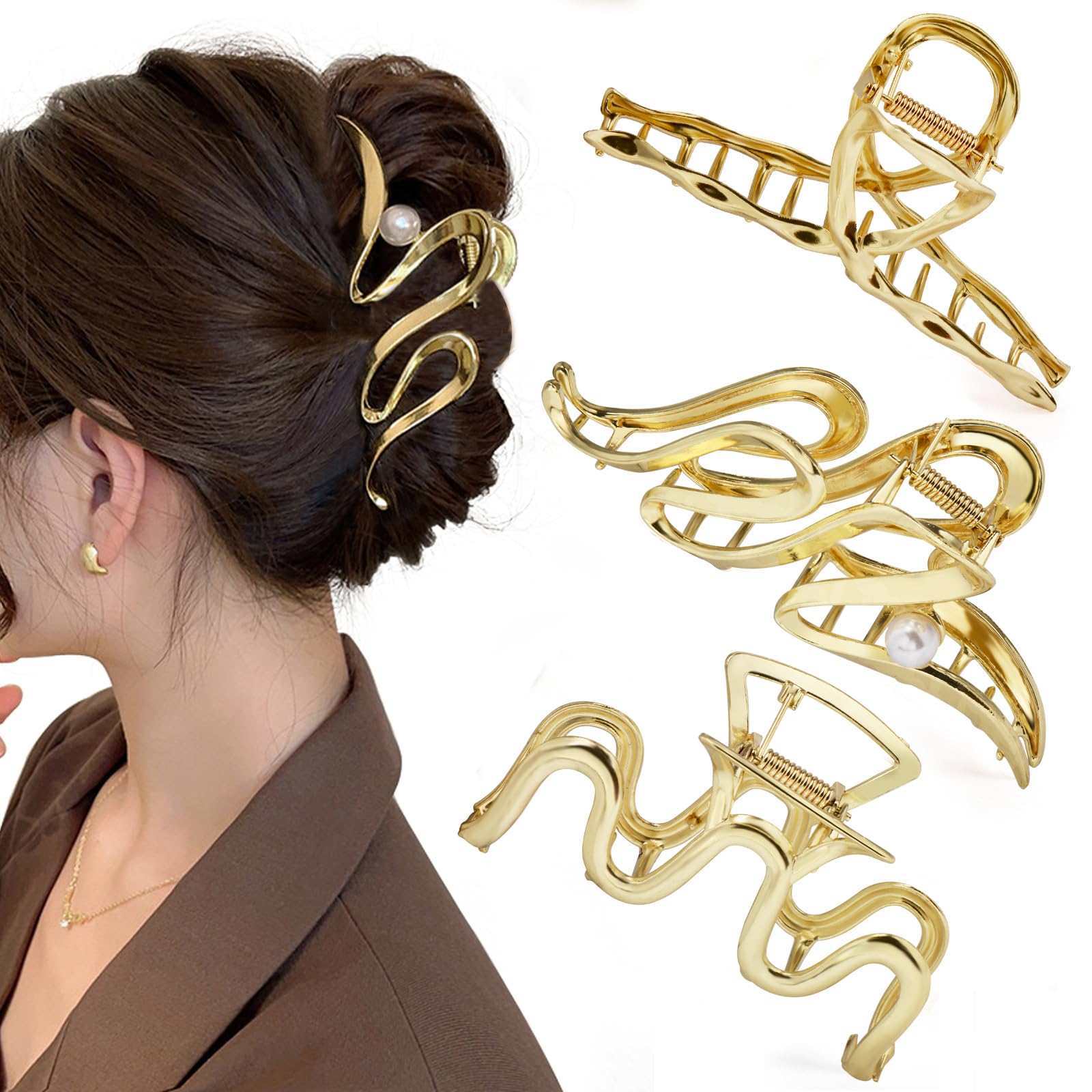 Amazon.com : Mehayi 3 PCS Metal Large Hair Claw Clips for  display picture 3