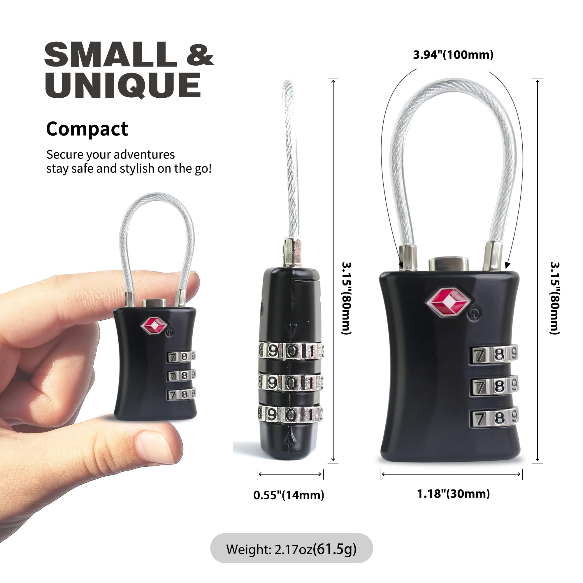 UP Security Suitcase Locks TSA Approved, Small Padlock Combination - Image 2