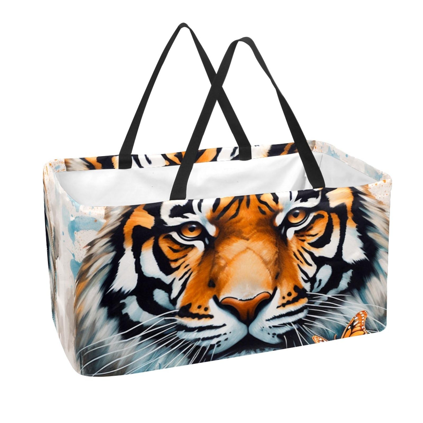 Sac d'épicerie réutilisable tête de tigre | Grand cabas pliable
