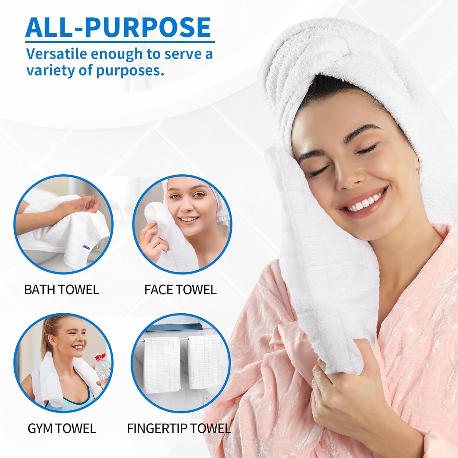 Hand Towels for Bathroom, 24 Pack 25''*15'' Microfiber Bath Hand Towels, Quick Dry Lint Free Soft Absorbent Bulk Washcloths, Decorative White Towels for Tea Shower Yoga Gym Salon Kitchen