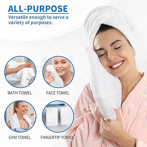 Miniatura 6 de HOMERHYME Toallas de mano para baño, paquete de 24 toallas de mano blancas de microfibra de 25 x 15 pulgadas, de secado rápido, sin pelusas, suaves,