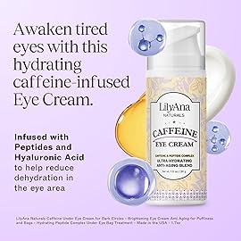LilyAna Naturals Caffeine Eye Cream with Peptides for Dark Circles, Puffiness, Fine Lines and Wrinkles 1.0 oz
