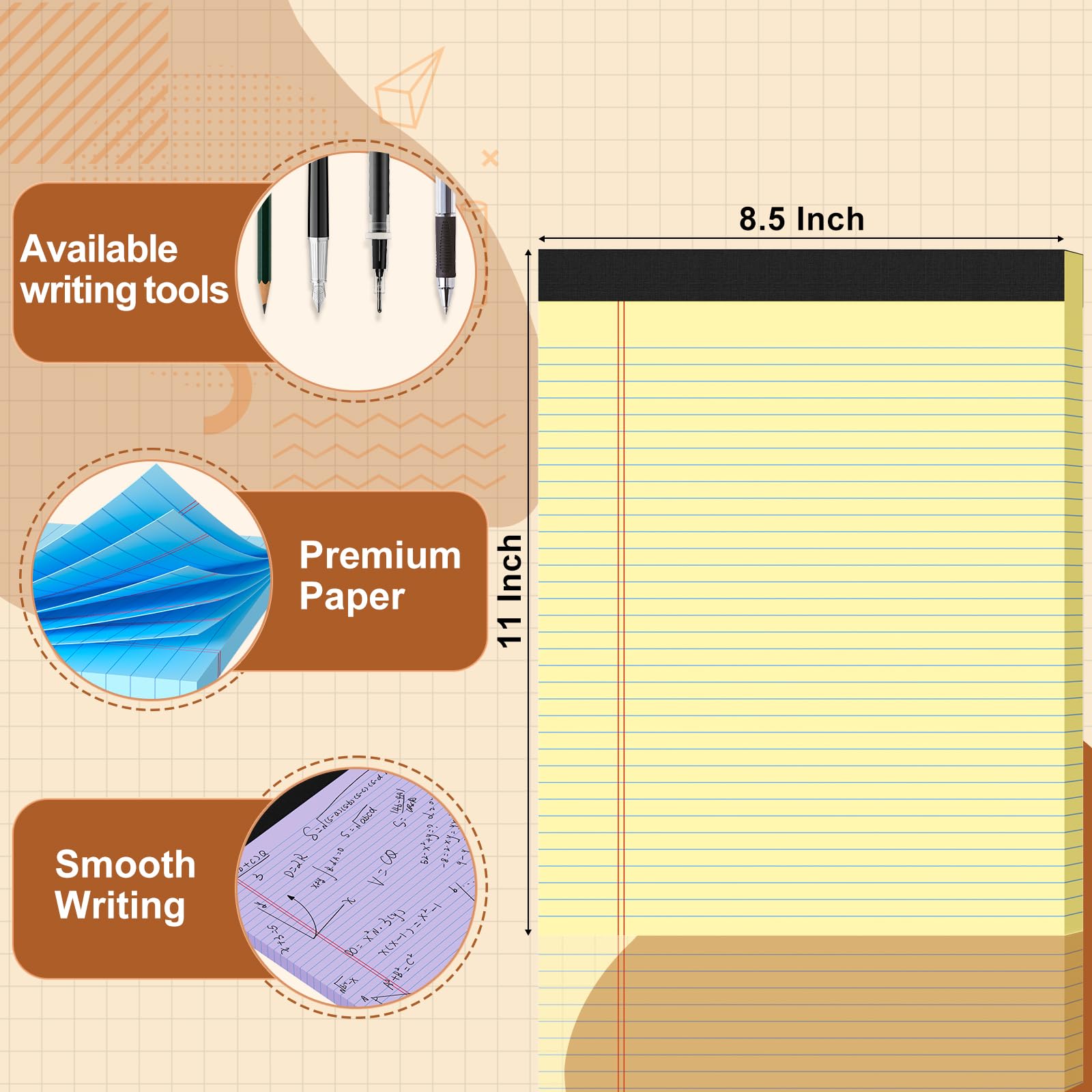 Lot de 12 blocs-notes légaux de 21,6 x 27,9 cm, 50 feuilles/bloc, blocs juridiques colorés, bloc-notes détachables, bloc-notes perforé, papier ligné pour bureau, maison, école, bloc-notes