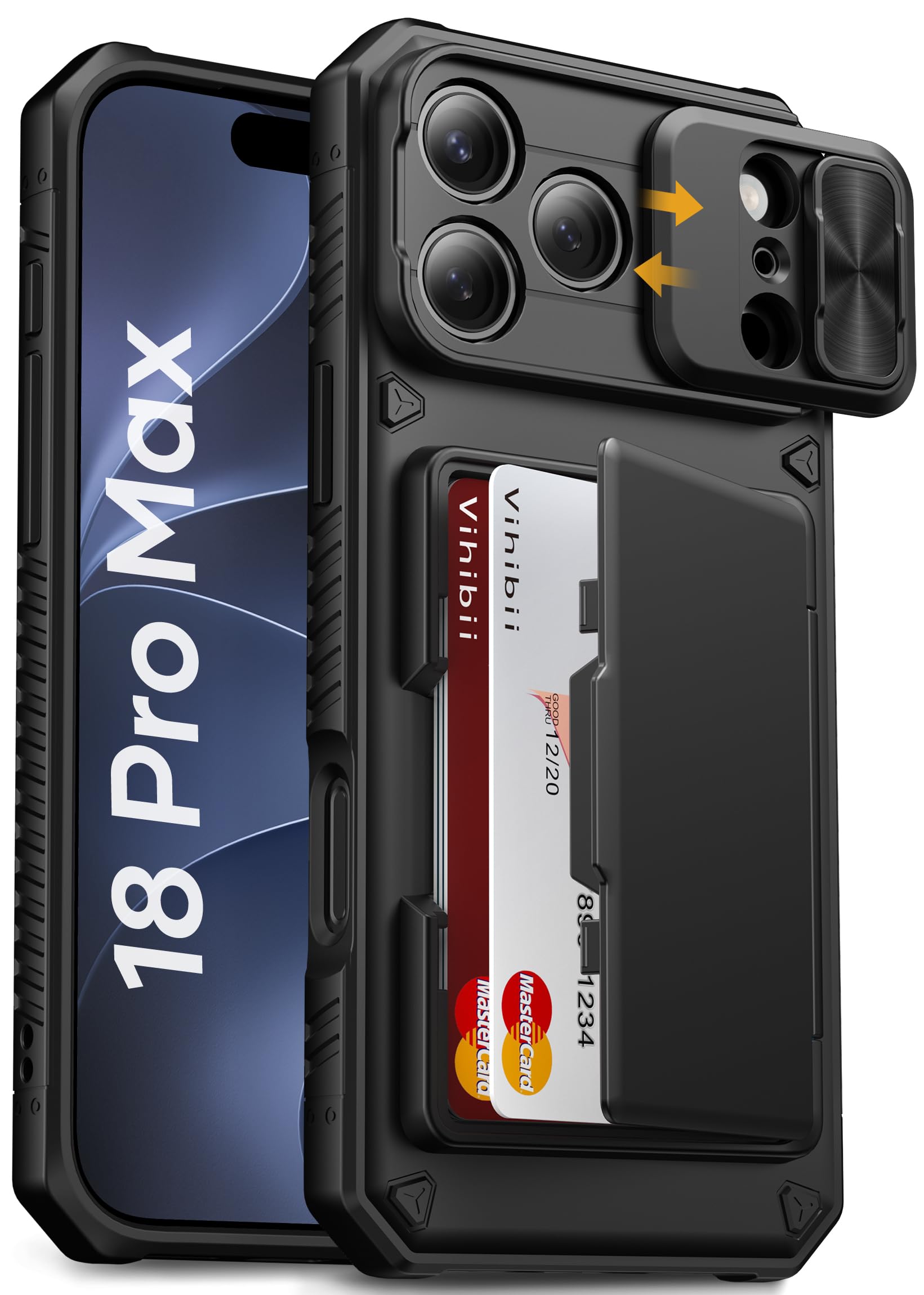 for iPhone 18 Pro Max Case Wallet with Card Holder (4 Cards), Black