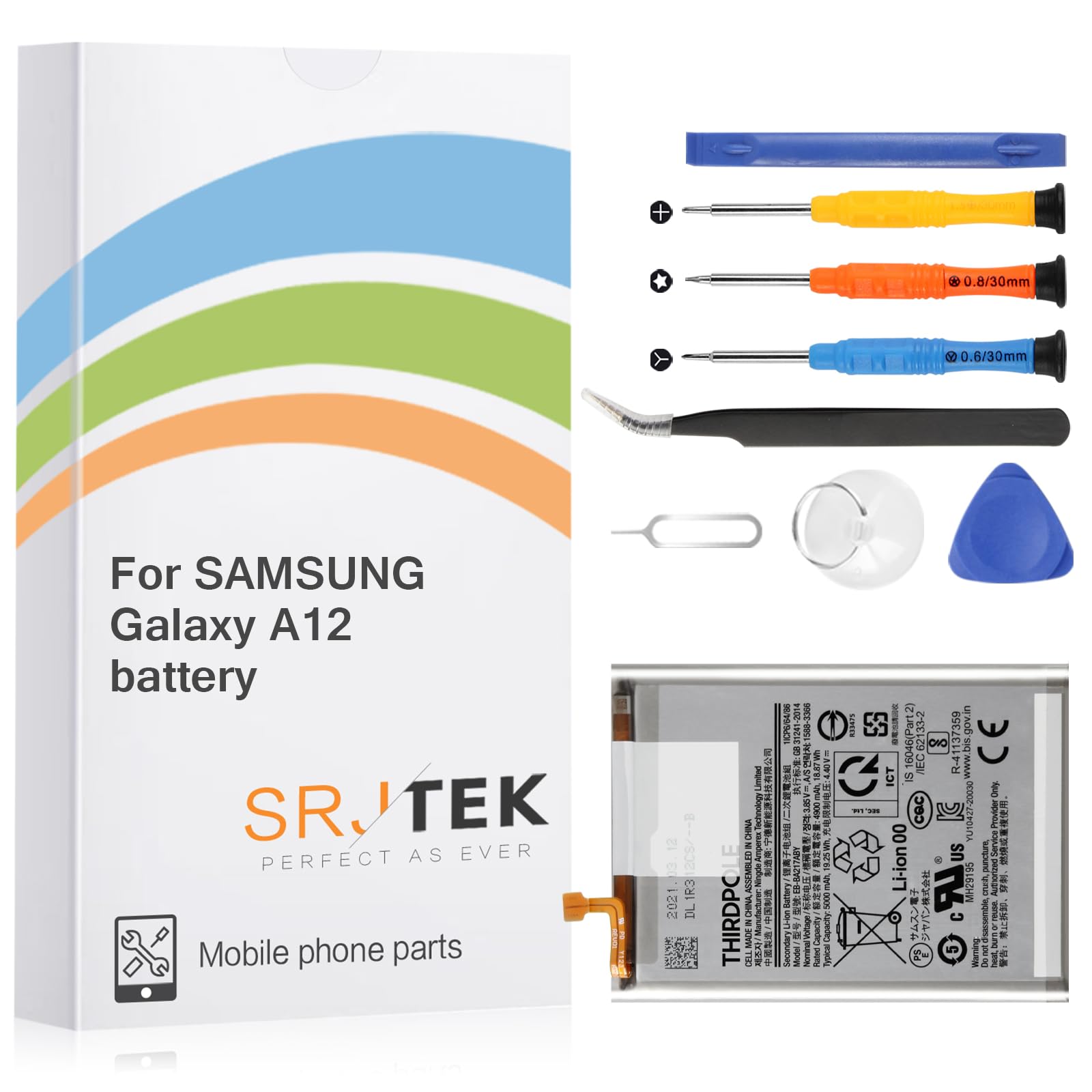 Galaxy A12 Battery THIRDPOLE Original Battery Replacement for Samsung Galaxy A12/A21S EB-BA217ABY SM-A125 SM-A217 All Model 5000mAh Standard Capacity Battery Include Complete Repair Tools kit