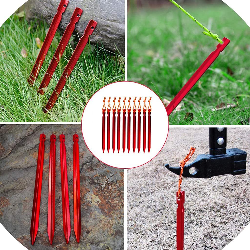 Confezione da 10 picchetti per Tenda, picchetti per Tenda da Campeggio, Chiodi in Lega di Alluminio Leggera da 18 cm con Custodia per Giardino, Spiaggia all'aperto