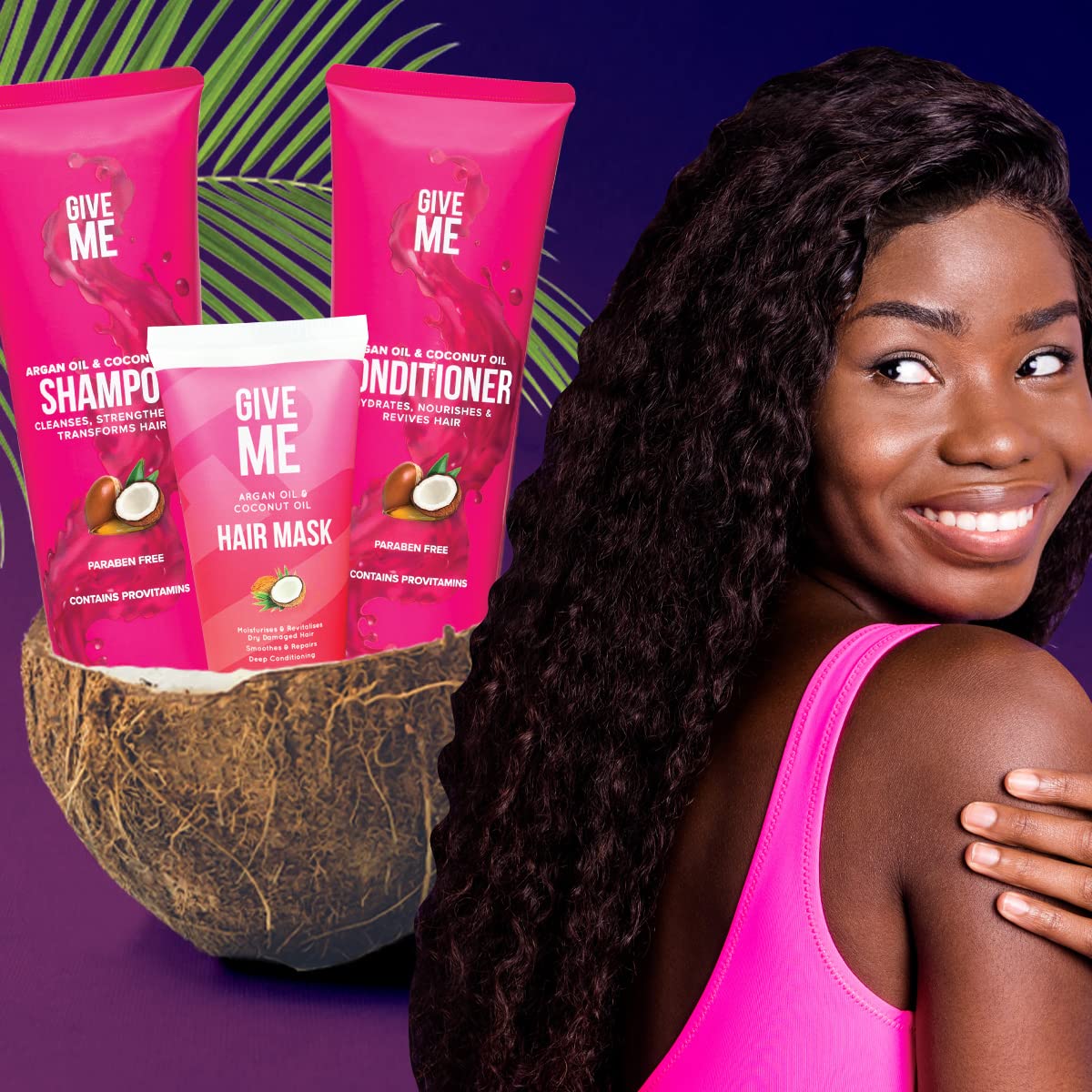 Give Me Cosmetics, Shampoo and Conditioner Sets, with Hair Mask, Coconut & Argan Oil, for Dry Damaged Paraben Free - Image 3