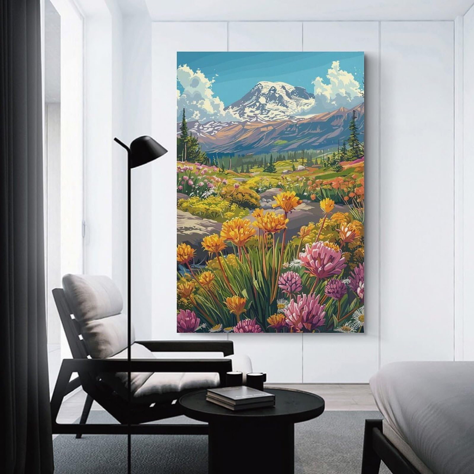 Junmoney Mount Rainier Wildflowers Room Decor Wall Art 24x36inch(60x90cm), for Bedroom Walls, Guest Spaces Or Lounges, An Easy Wall Refresh for Bedrooms