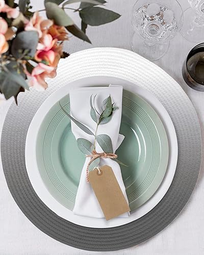 Miniatura 3 de Juego de 4 manteles individuales redondos, color gris y blanco, color degradado, lavables, tejido gradual, manteles individuales trenzados