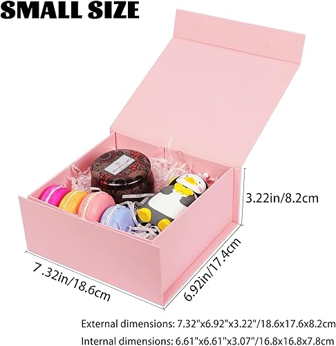 Miniatura 2 de CHARMGIFTBOX Cajas de regalo rosas con tapas, caja de regalo magnética de 7.4 x 7.0 x 3.2 pulgadas con cinta para aniversario, cumpleaños,