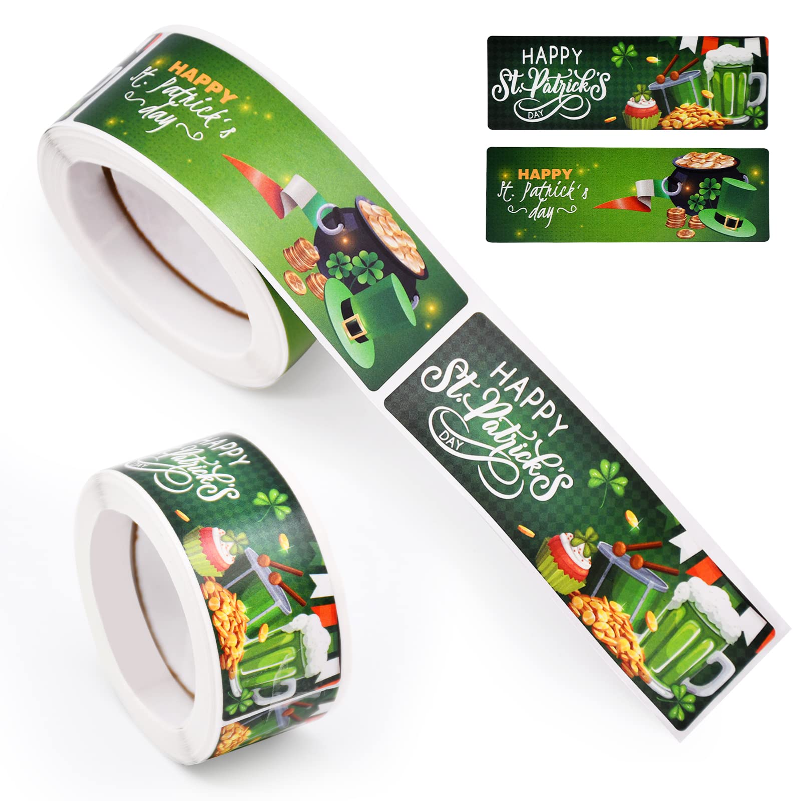 Photo 1 of 240 Pieces St Patrick's Day Stickers Roll - 2 Patterns 1 Inch Rectangle Green Lucky Stickers for Kids, Irish Self Adhesive Tag Seals Labels for St. Patrick's Day Party Bags Boxes Wrap Cards Bottles Decor pack of 2
