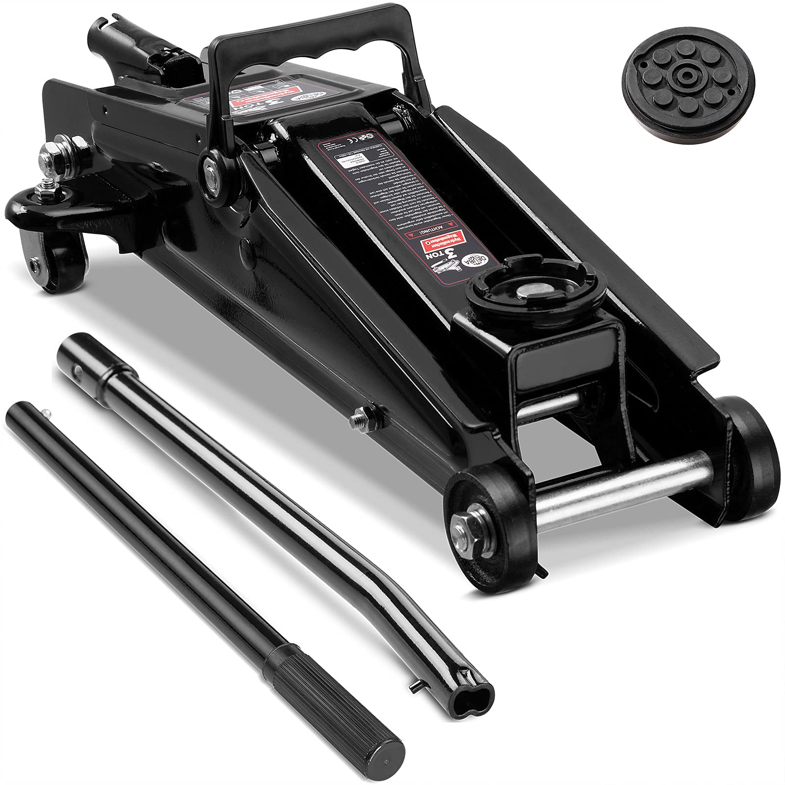 DEUBA® Gato Hidráulico para Coches 3T Altura de Elevación 135-400mm con Almohadilla de Goma Ruedas Giratorias