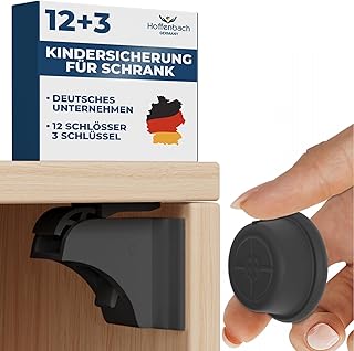 Hoffenbach Magnetische Kindersicherung 12 Schlösser + 3 Schlüssel – Schranksicherung & Schubladensicherung ohne Bohren – Unsichtbarer Magnetverschluss – Schwarz