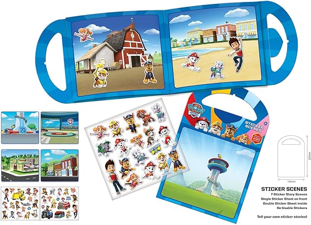 Paper Projects 01.70.29.011 Paw Patrol Activity Set-Includes Six Scenes and Over 50 Reusable Stickers, Blue, 23.5cm x 15cm