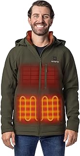 ORORO Men's 4 Heat-Zone Heated Jacket with USB-C Rechargeable Battery, Soft Shell Heated Jacket with Detachable Hood