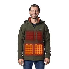 ORORO Men\'s 4 Heat-Zone Heated Jacket with USB-C Rechargeable Battery, Soft Shell Heated Jacket with Detachable Hood (Green, 2XL)