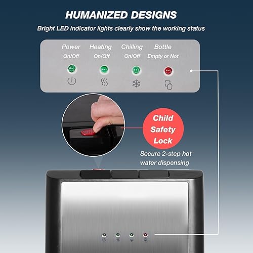 Miniatura 5 de Dispensador de enfriador de agua de carga inferior para botellas de 5 galones, 3 boquillas de temperatura, bloqueo de seguridad para niños, ideal