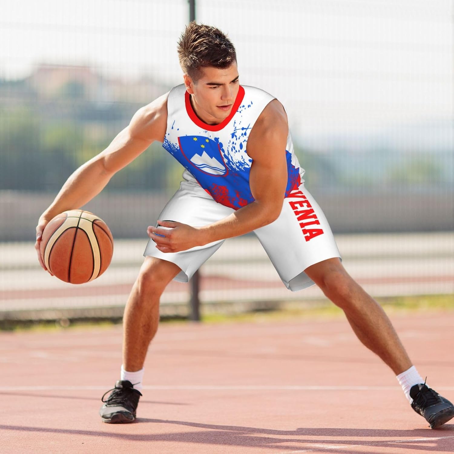 Slovenia Flag Grain Basketball Jersey Uniform Suit for Men Adults Training Athletic Set