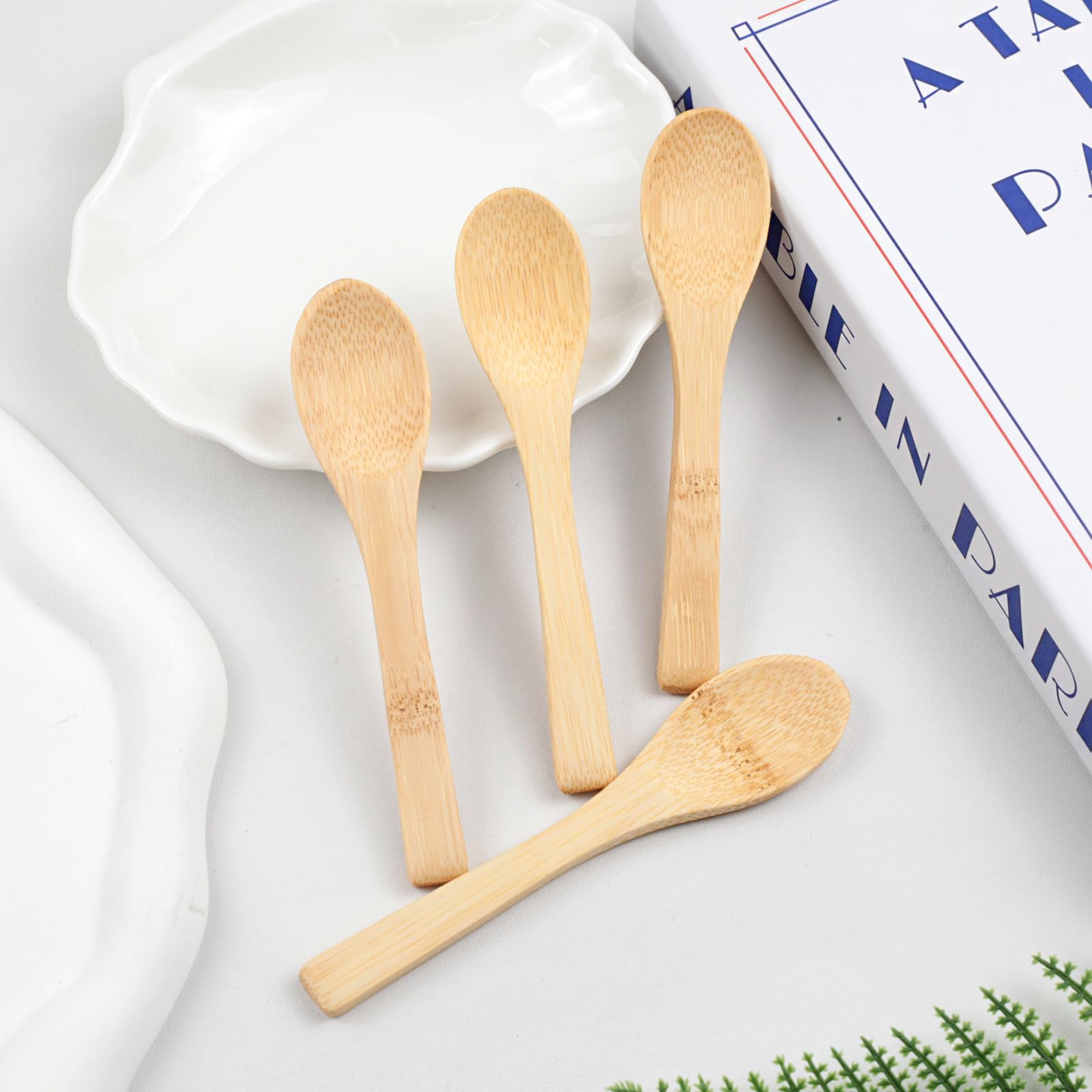Bambus-Honiglöffel, 11,9 cm, wiederverwendbar, umweltfreundlich, Mini-Löffel für Tee, Kaffee und Küche, 4 Stück