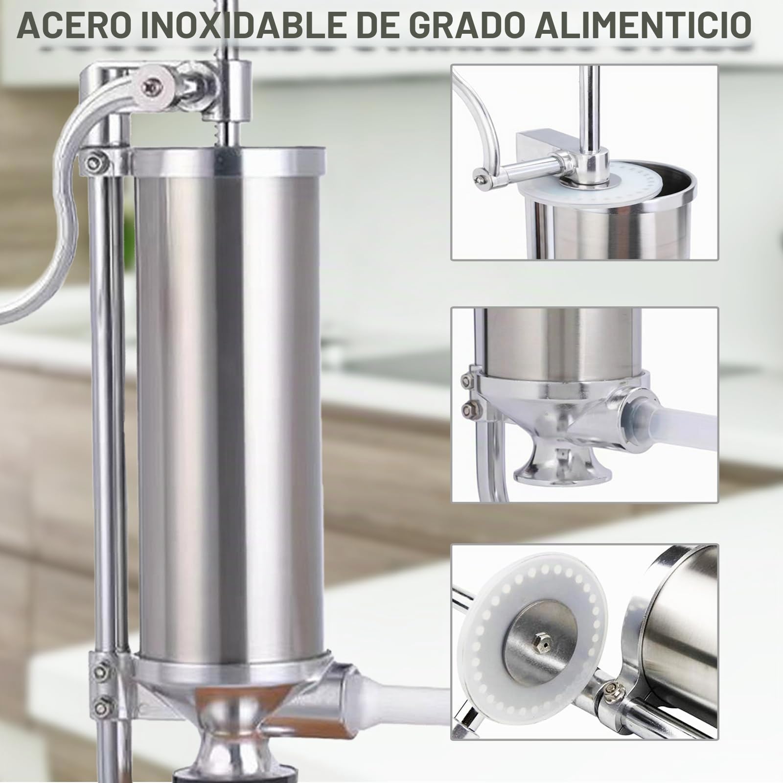 5.0 LB Embutidora de Chorizos Manual Máquina Salchichas de Acero Inoxidable Maquina Embutir Chorizo con 4 Tubos de Rellenador Capacidad