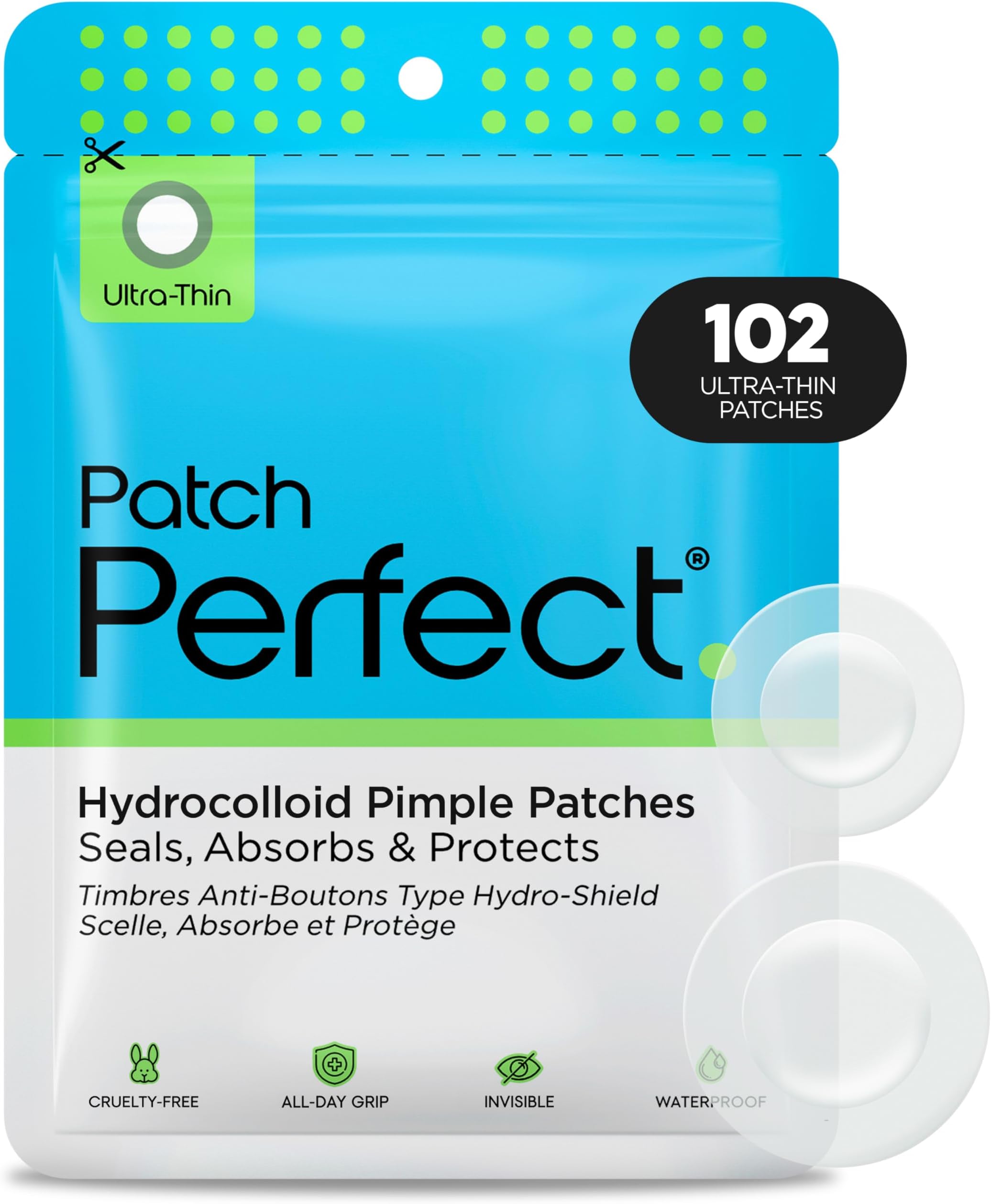 Spot Patches (102 Count) - Korean Hydrocolloid Pimple Patches, Absorbing Dots for Spot Treatment, Invisible Acne Patches, Vegan & Cruelty-Free Spot Stickers (2 Sizes)