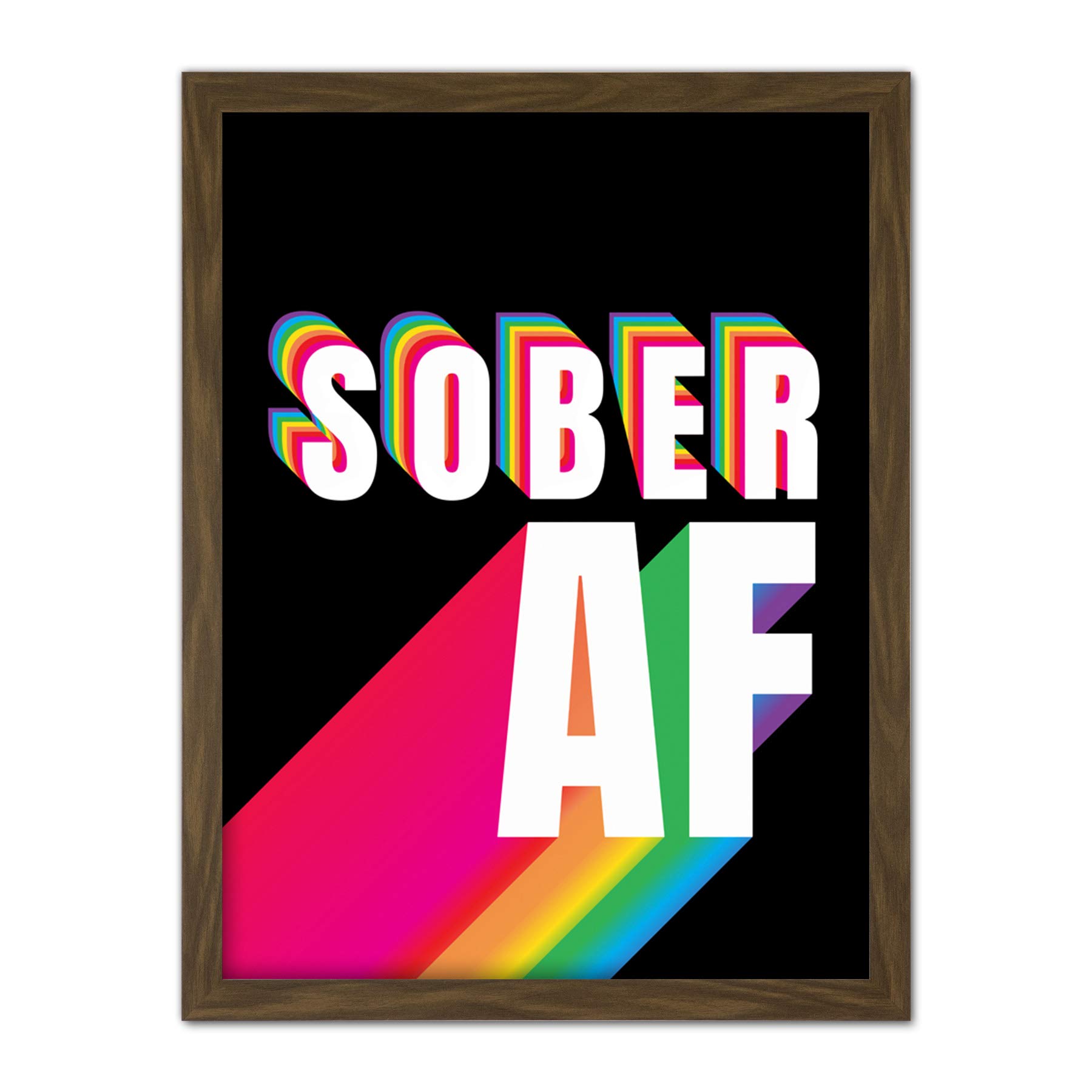 Wee Blue Coo Sober AF Rainbow Typography Black Artwork Framed Wall Art Print 18X24 Inch