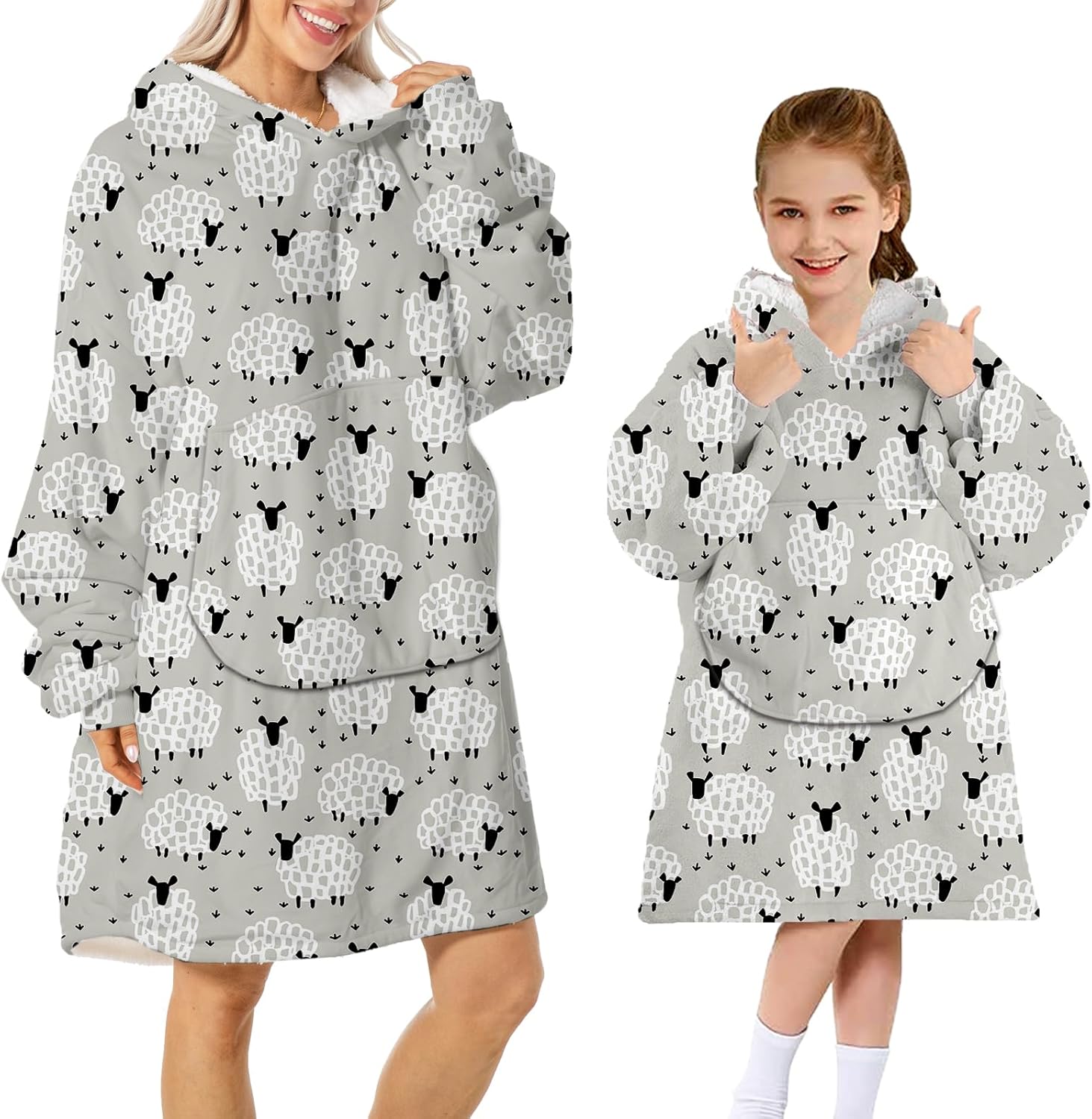 Wearable Blanket Hoodie Adults Kids Christmas Flannel Sherpa Hooded plus size…