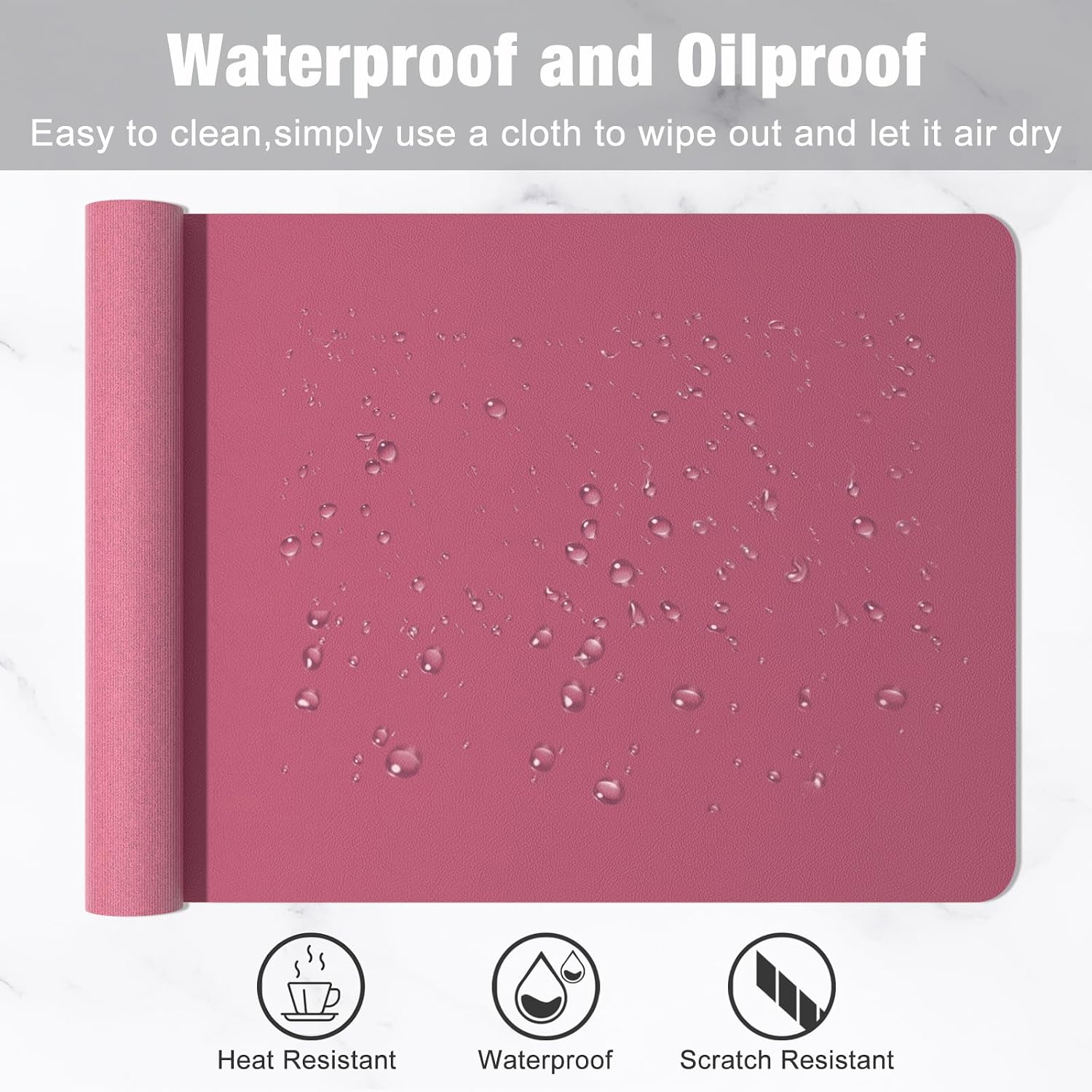 Hsurbtra Desk Pad, 30" x 14" PU Leather Desk Mat, XL Extended Mouse Pad, Waterproof Desktop Blotter Protector, Non-Slip Ultra Thin Large Laptop Keyboard Writing Mat for Office Home, Deep Red - 5