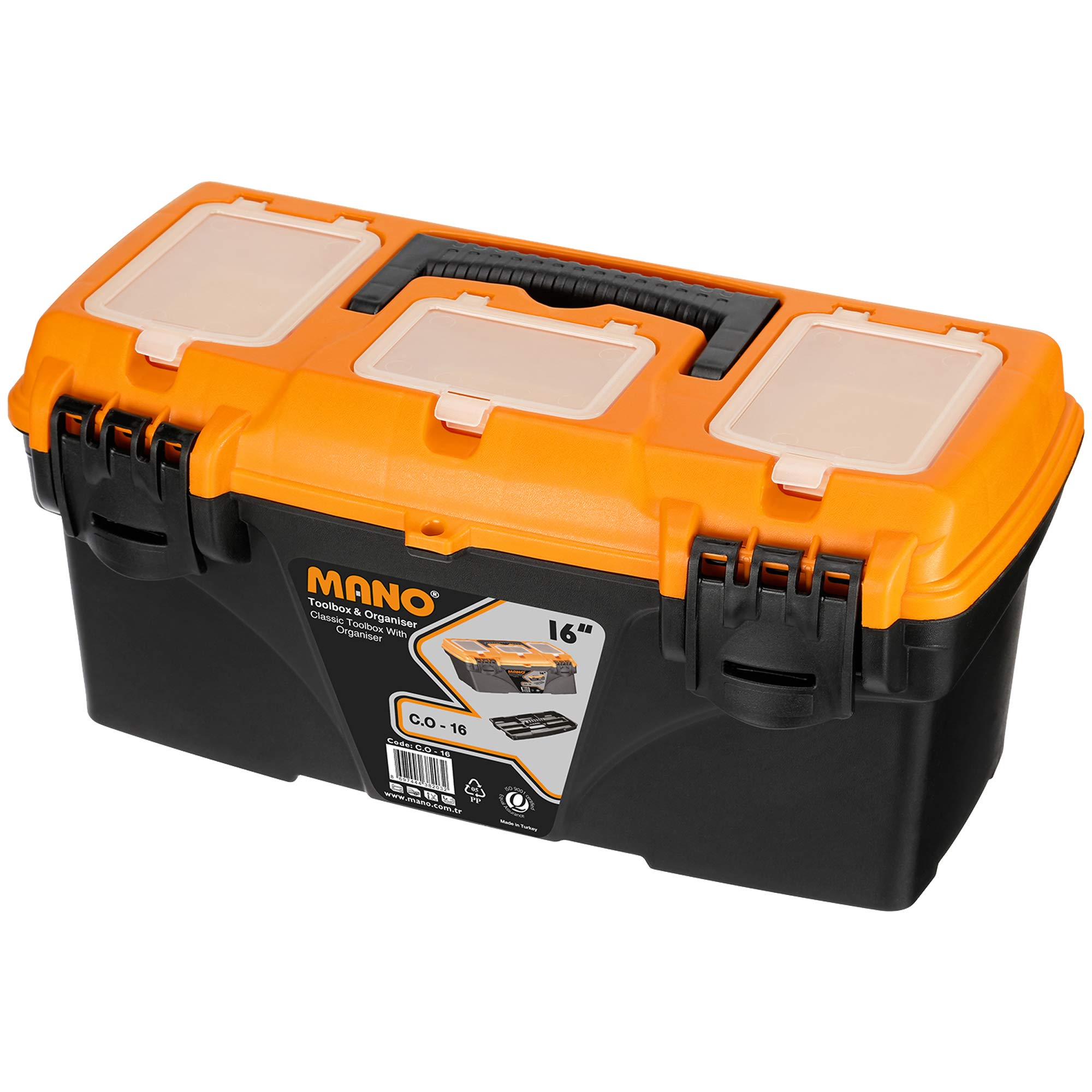 Urbnliving Black,Orange,White Large Plastic Toolboxes Tool Storage Organisers With Lockable Lids, Carry Handles And Light Weight/Available In Several Sizes (16")