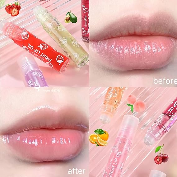 Baorder 6Pcs Roll-On Lip Gloss Oil Set for Girls,Fruit Flavored