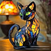 hopanrel Stained Resin Cat Table Lamp - Cute LED Nightstand Desk Light, Artistic Cat Lovers Gift 2025