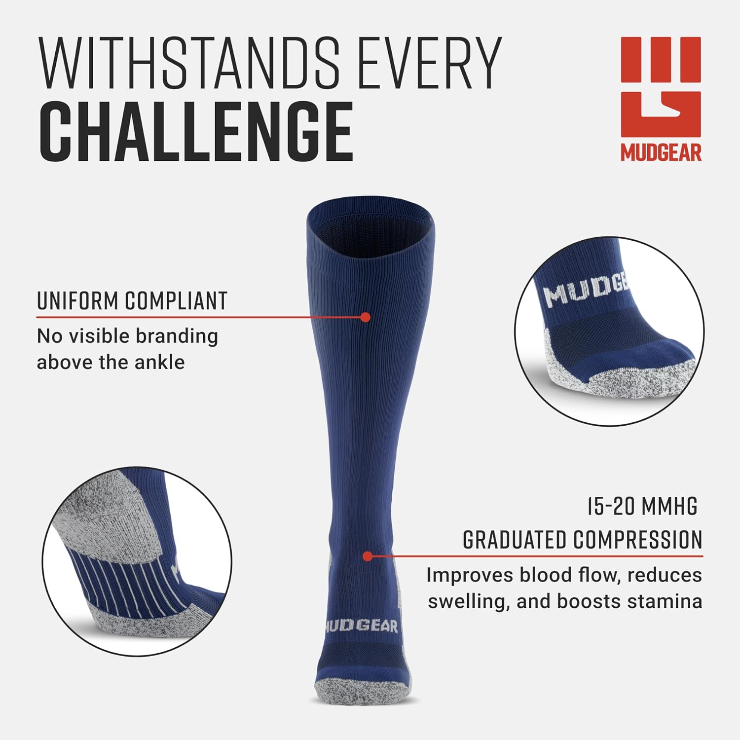 Graduated Compression Socks, Durable, Sweat-Resistant OCR Performance Socks with Cushioned Footbed, Made in USA