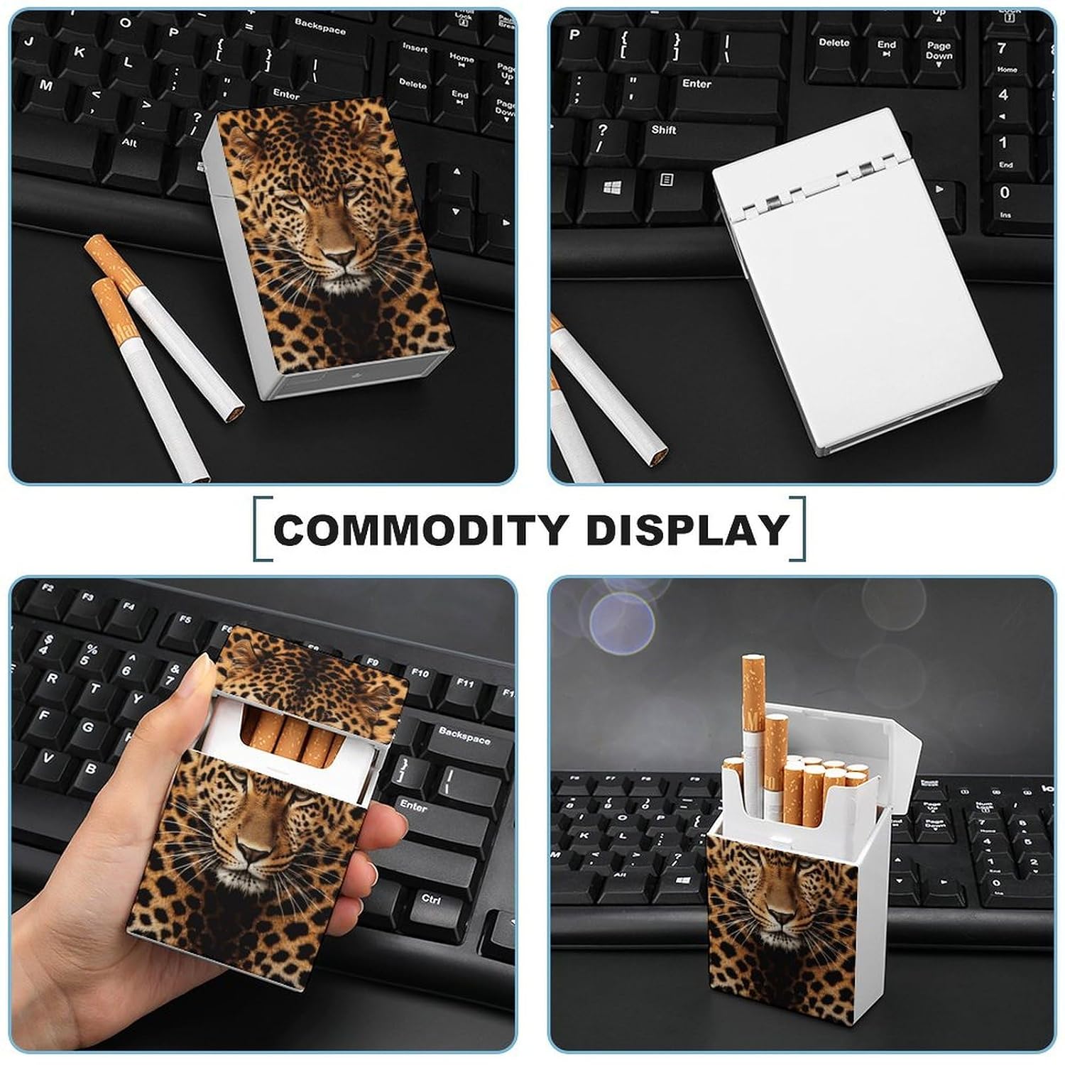 Depict A Leopard Cigarette Case for King Size Retro Holder Case with Exquisite Carved Patterns Box 20 Regular Size Cigarettes