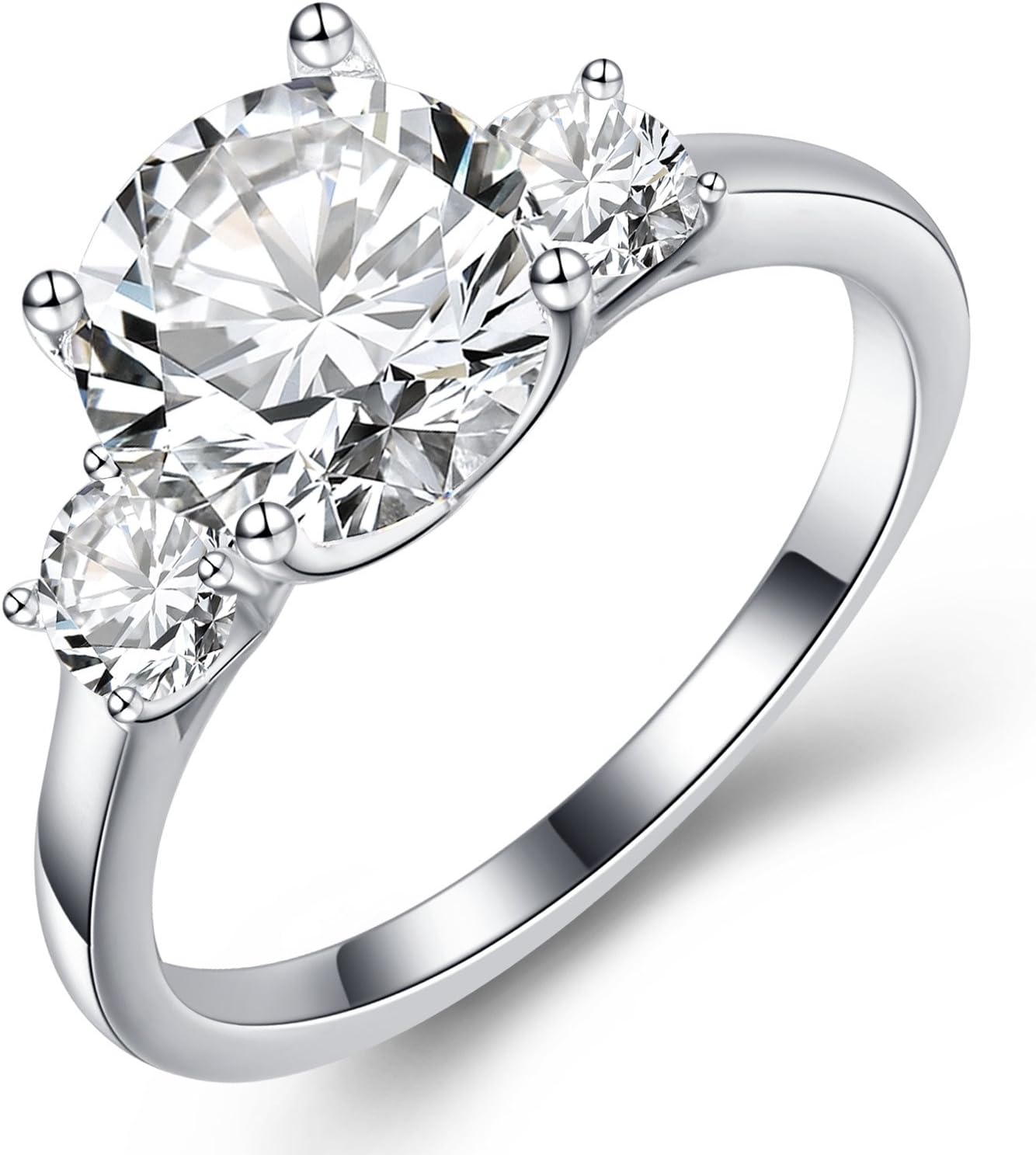 925 Sterling Silver 3 Carat Round-Cut Three Stone Cubic Zirconia Engagement Rings for Women