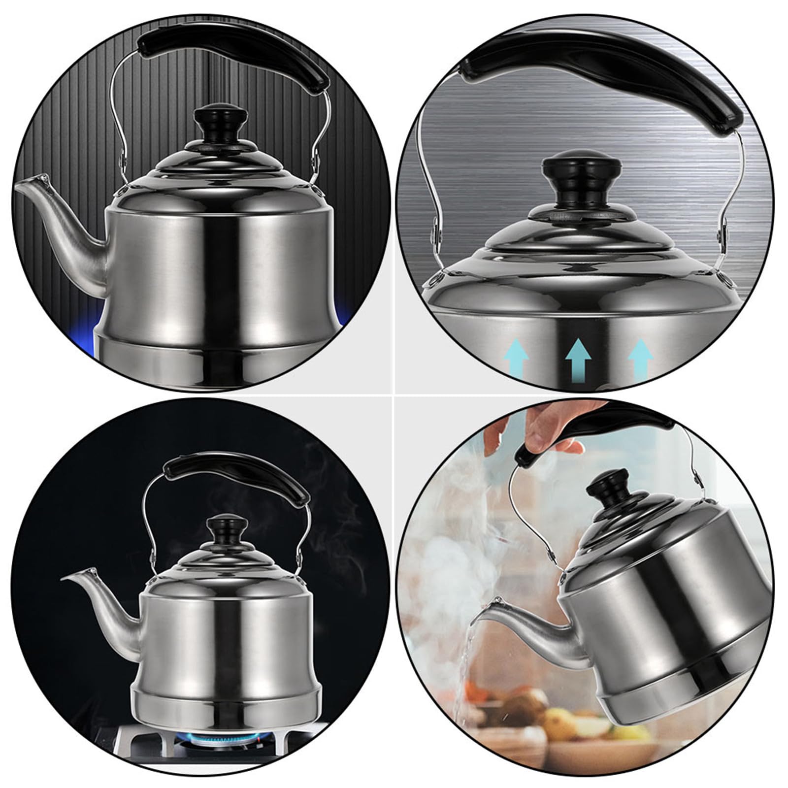 Holibanna Hervidor de Agua de Acero Inoxidable 3l Silbido para Cocina, Compatible Estufa de Gas E Inducción, Tetera Doméstica Práctica y Duradera
