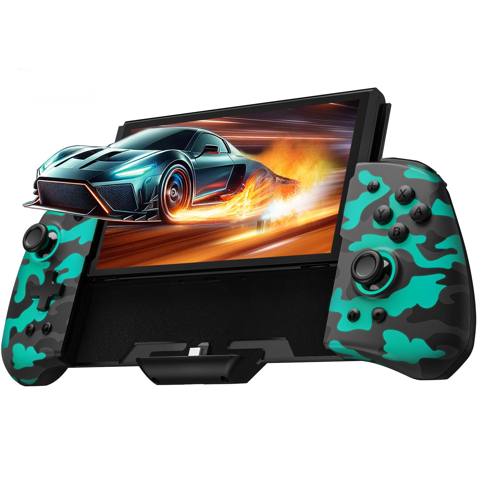 PALPOW Controller Switch – Compatibile con Switch/OLED, design ergonomico Luminpad, controller portatile monoblocco, RGB, Turbo, Mapping – Camouflage Nero