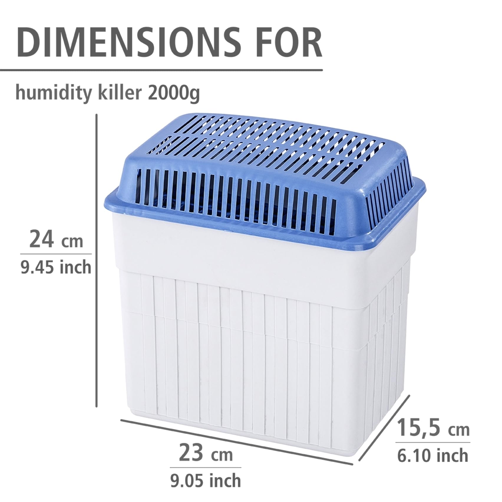 WENKO 5410120500 Deumidificatore 2 kg - killer dell'umidità, Polipropilenica, 23 x 24 x 15.5 cm, Grigio