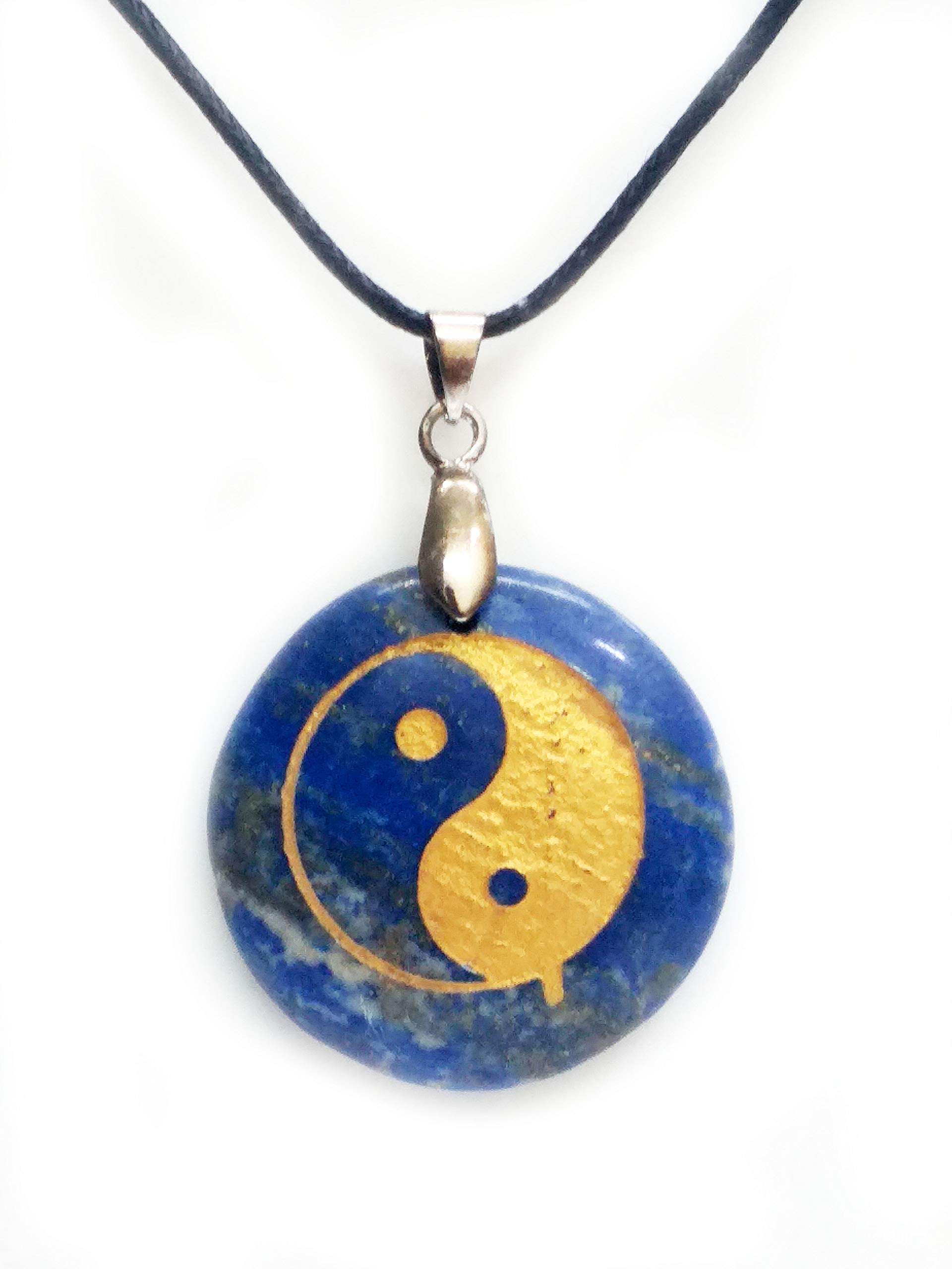 Lapis Lazuli Blue Metal Yin Yang Symbol Engraved Pendant for Men & Women-image-47