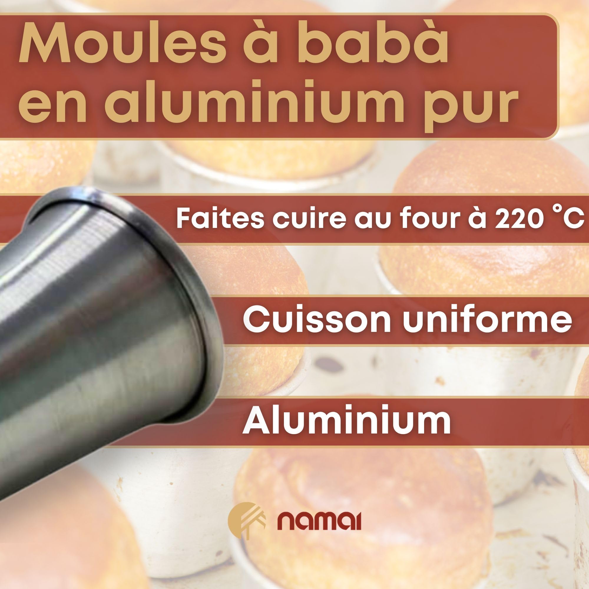 NAMAI - Moule a Baba au Rhum, Aluminium, 6CM de Hauteur 6CM de Diamètre, Moule Baba au Rhum, Moules a Babà, Made in Italy