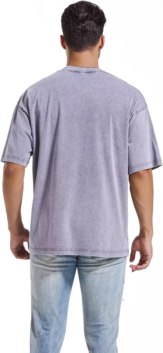 Mens 3 Pack Oversized T-Shirts Heavyweight Cotton Vintage Washed Boxy Tees Drop Shoulder Loose Fit Tshirt LTX007 - Image 8
