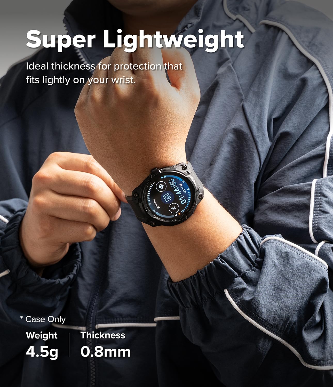 Ringke Rugged Gear Compatible con Funda Samsung Galaxy Watch 8 (44mm), Carcasa Protectora Flexible con Parachoques y Correa, Resistente a Las Huellas Dactilares - All Black