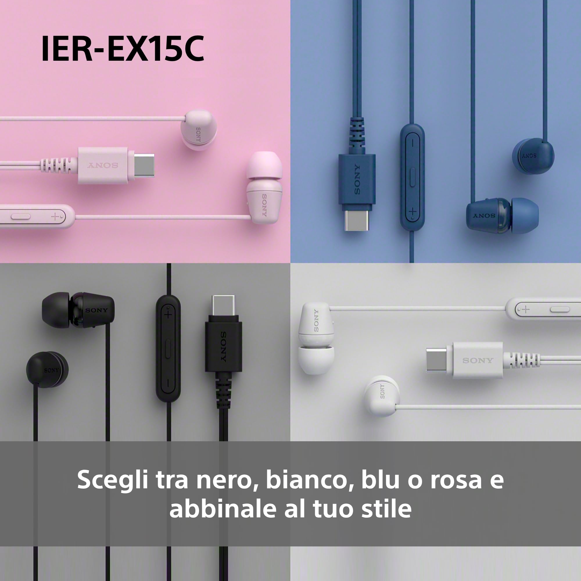 Sony IER-EX15C avec Micro – Écouteurs filaires USB-C pour Android, iPhone, Ordinateur Portable et PC – Câble Anti-enchevêtrement – Parfaits pour Les Voyages et Une Utilisation Quotidienne – Noir