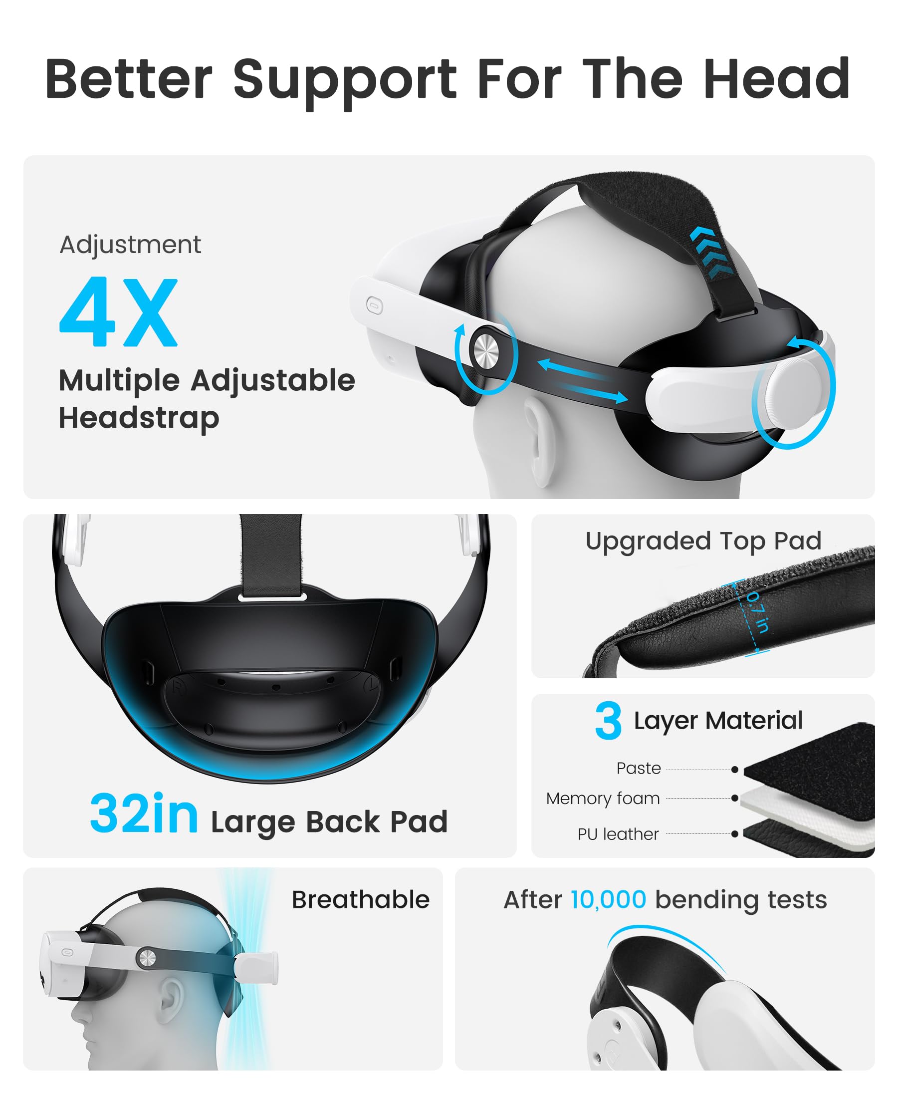 Kawaye Correa de cabeza cómoda para Meta Quest 3S/Quest 3/Quest 2, correa de cabeza ligera ajustable para reemplazo de correa Elite, accesorios de realidad virtual para Oculus, soporte mejorado,